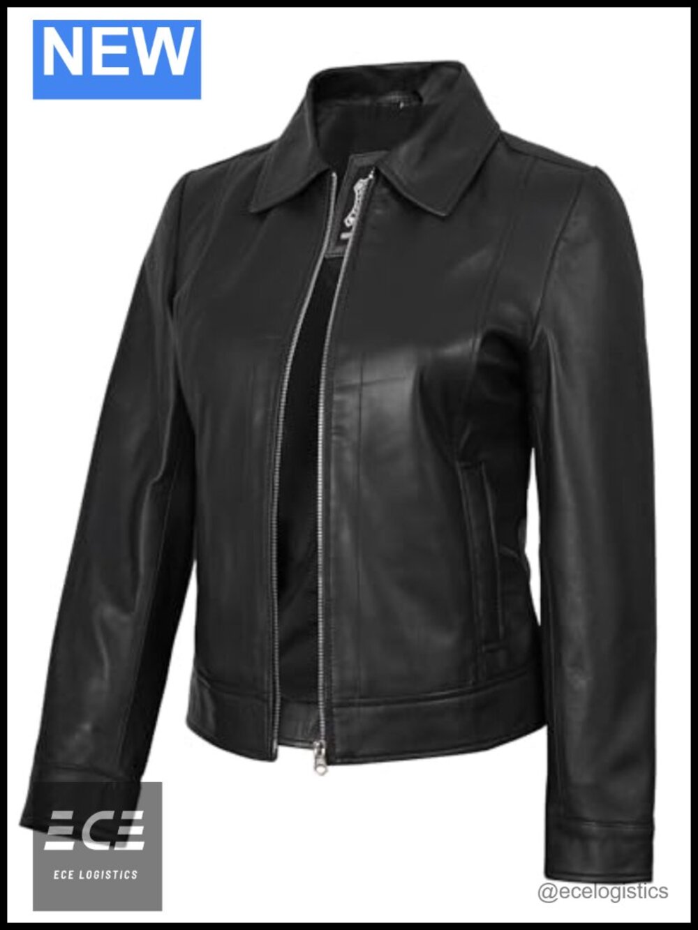 Lambskin Leather Jacket Women Shirt Collar Trucker Moto Zip